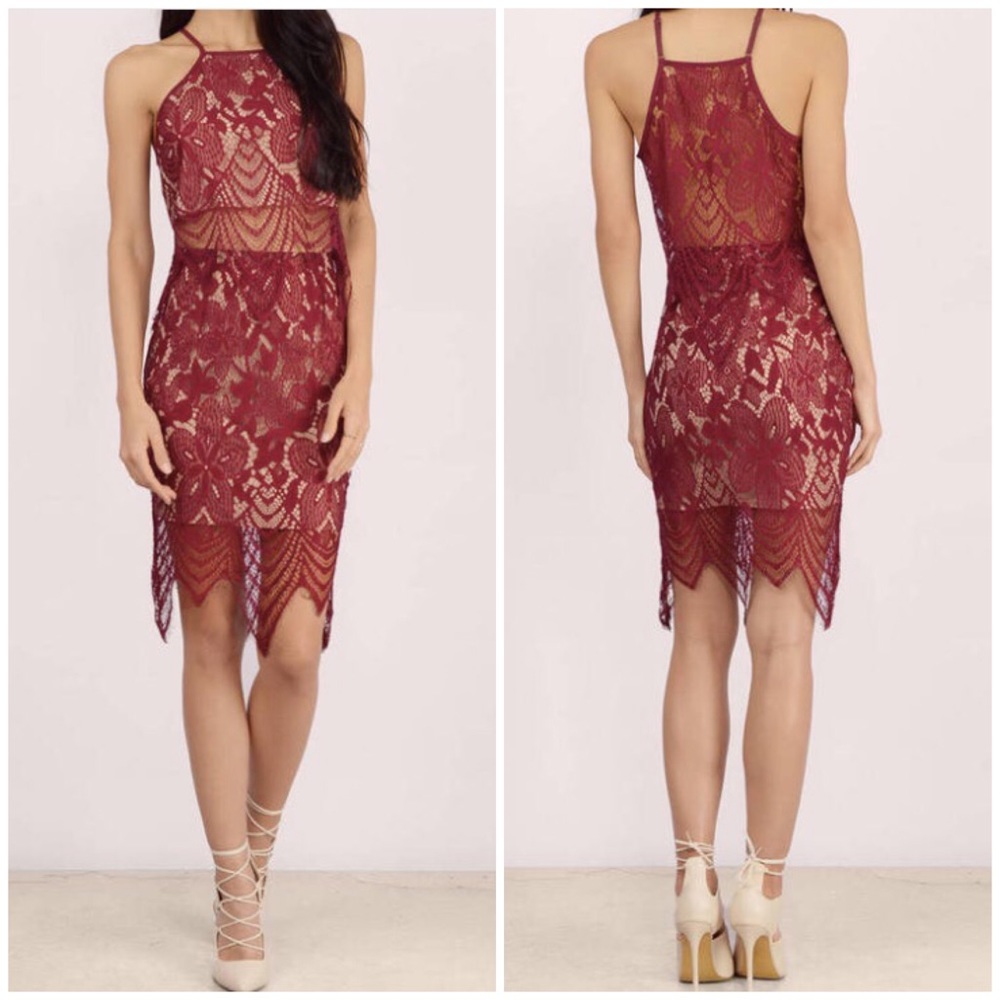 Tobi Eyelet Lace Wine Crop Top & Skirt Set